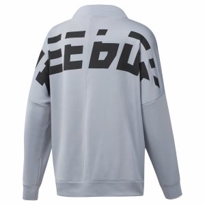 Reebok WOR Meet You There Graphic Funnel Kapuzenpullover Damen - Grau - DE 371-FYI